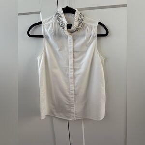 J. Crew White Blouse with Silver Embellished Collar